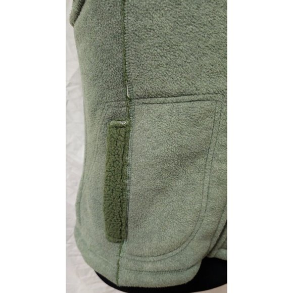 Frost Medium Green Full Zip Distressed Thick Sherpa Lined High Neck Fleece Vest - Picture 5 of 12